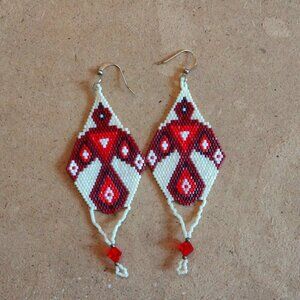 Indigenous Native Beaded Dangle Red Eagle Earrings